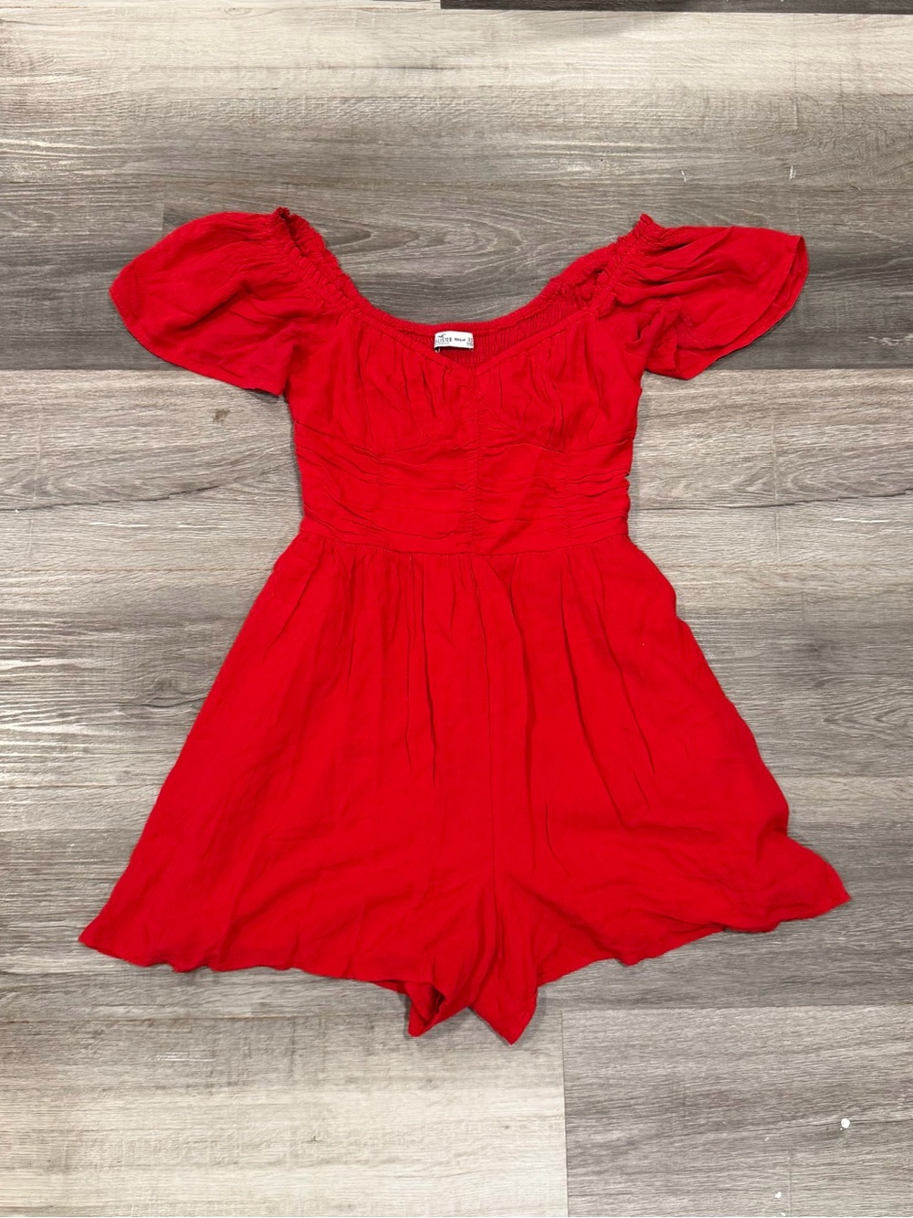 Hollister Women’s Red Smocked Romper Puff Sleeve Viscose Size XS
